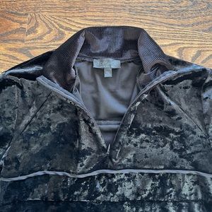 Top Shop quarter-zip, black velvet top, size 2.